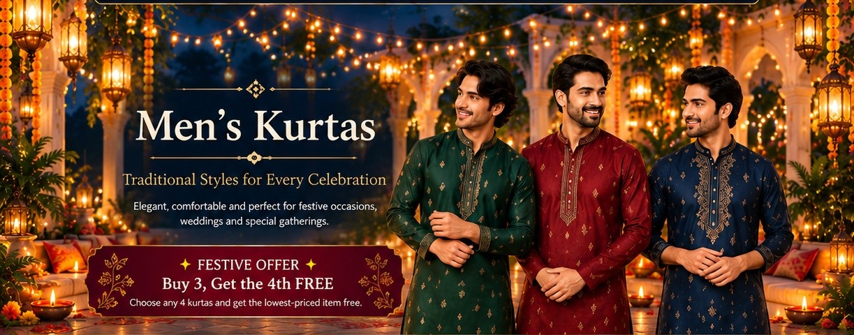 Men's Kurtas festive collection with green, red and navy kurtas