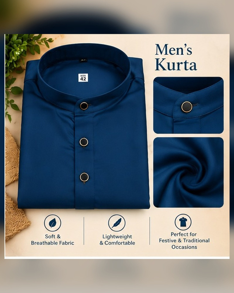 Navy / Teal Blue Silk-Look Kurta