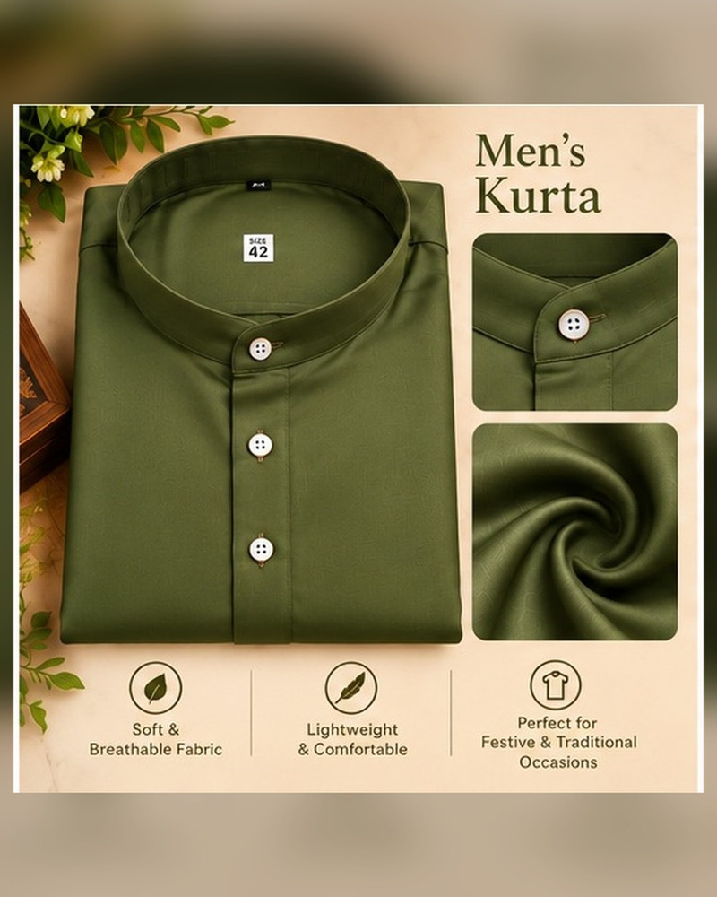 Olive Green Silk-Look Kurta