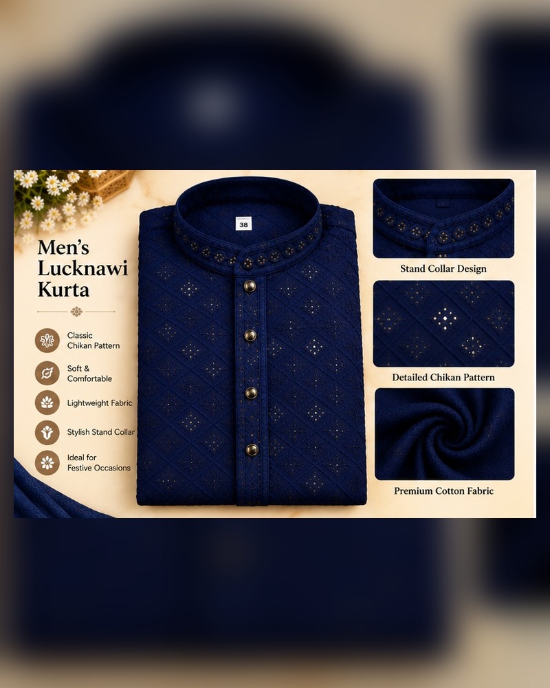 Dark Navy Lucknawi Kurta