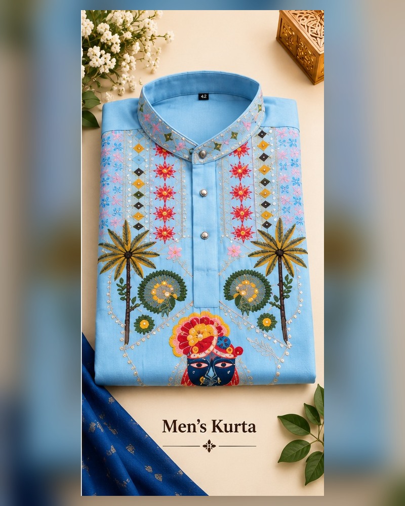 Light Blue Artwork Embroidered Kurta