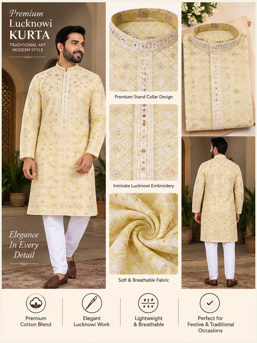Yellow Lucknowi Kurta