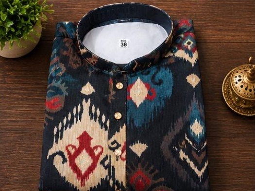 Navy blue traditional patterned kurta