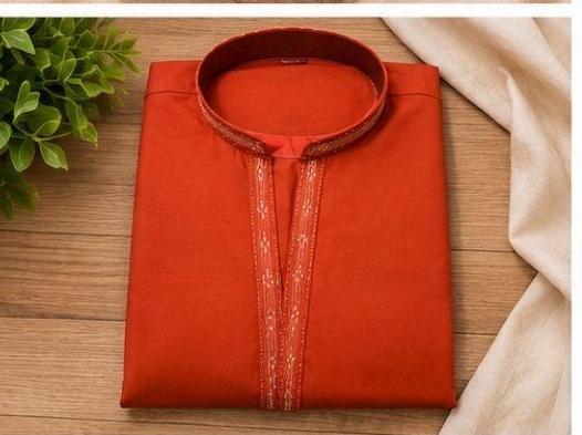 Rust orange solid kurta with detailed placket