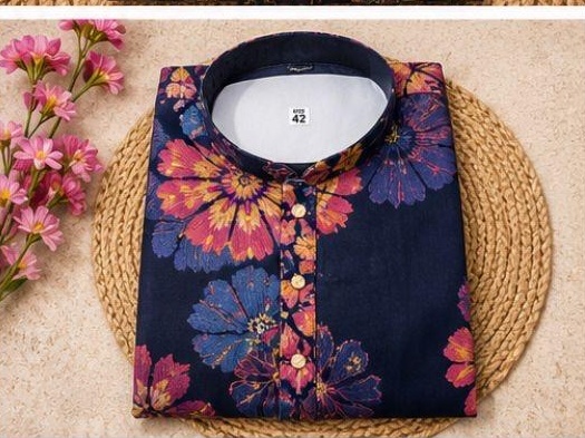 Navy blue floral printed kurta