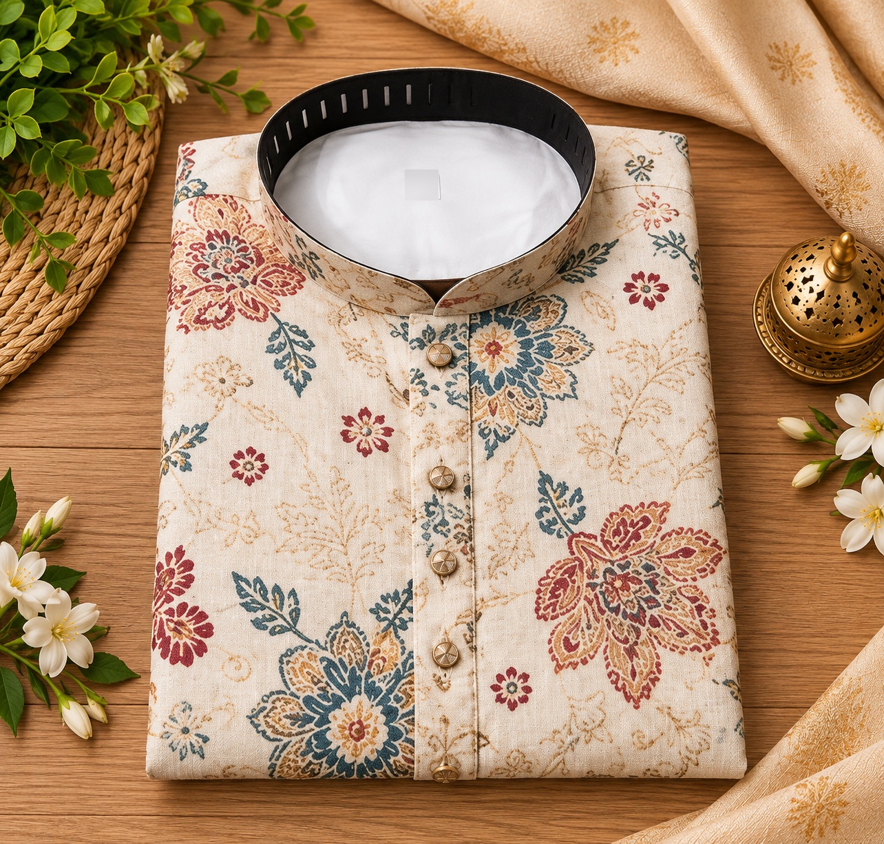 Cream floral printed kurta