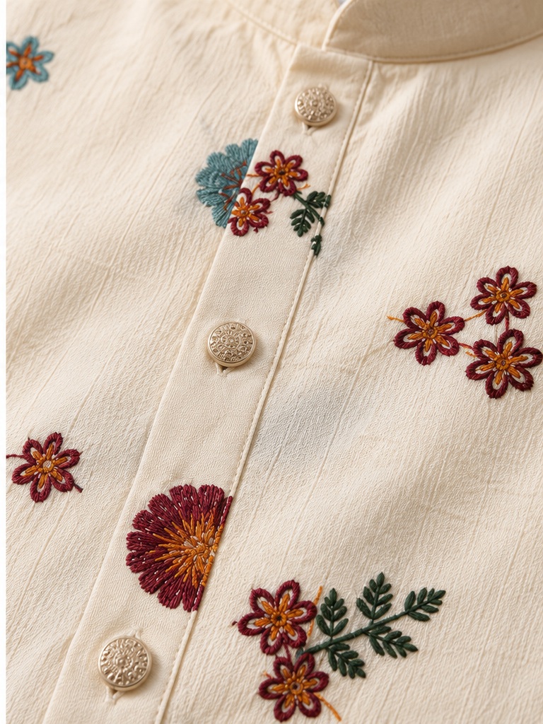 Cream embroidered floral kurta detail